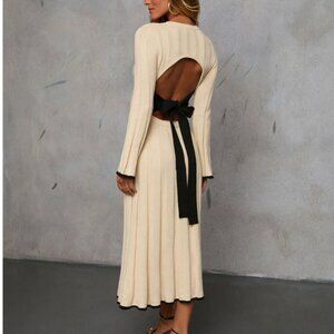 Cream Dress with Open Bow Back